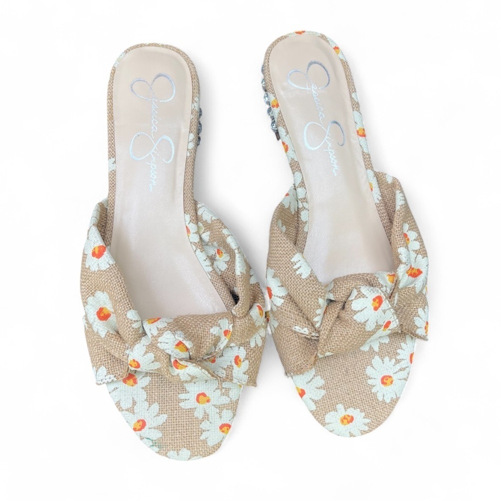 Jessica Simpson Burlap Knot Daisy Slide Sandals Size 8 - Picture 6 of 8